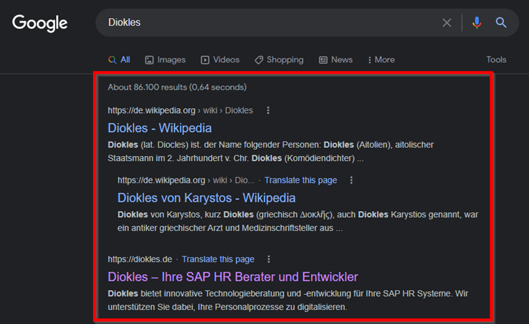Google Suchergebnisse - Diokles