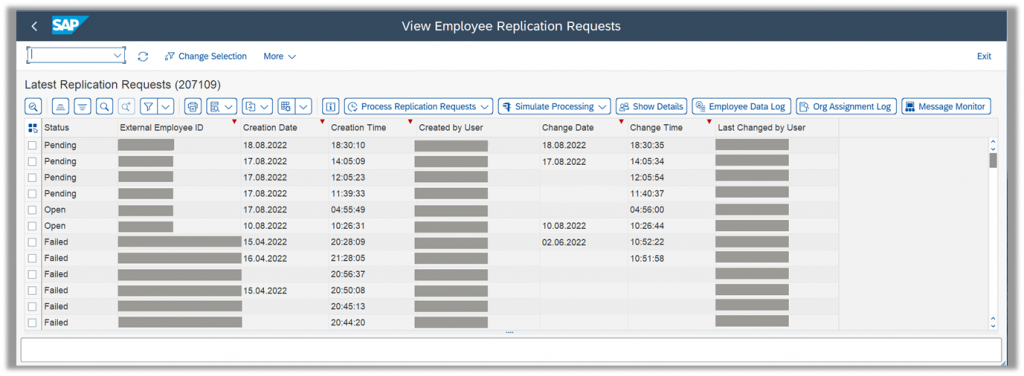 View Employee Replication Requests - Transaction ECPAO_EE_VIEWER für die SuccessFactors Integration in H4S4