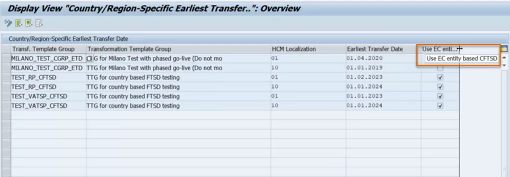 Shows view "V_ECPAO_CGRP_ETD" with additional checkbox to enable this setting.
